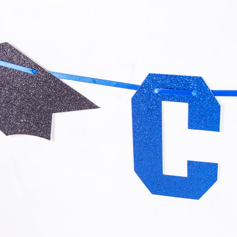 Gexolenu Blue Class of 2025 Graduation Theme Party Decoration Banner, Congrats Grad, Black Glitter Graduation, 2025 Black Congratulations Grad Party Decorations - Image 3